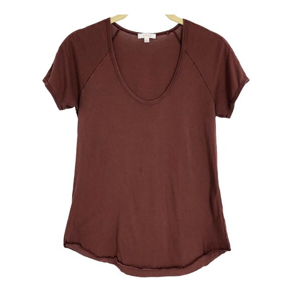 Wilfred Clay Brown / Burgundy  Scoop Neck Short Sleeve T-Shirt size XXS - Picture 2 of 16
